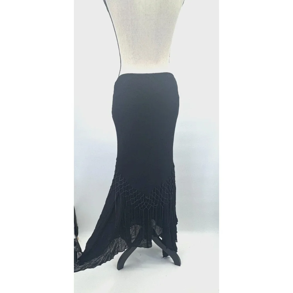 VTG Whimsigoth Dressbarn Lattice Fringe Asymmetrical Maxi Skirt L Dark Cottage